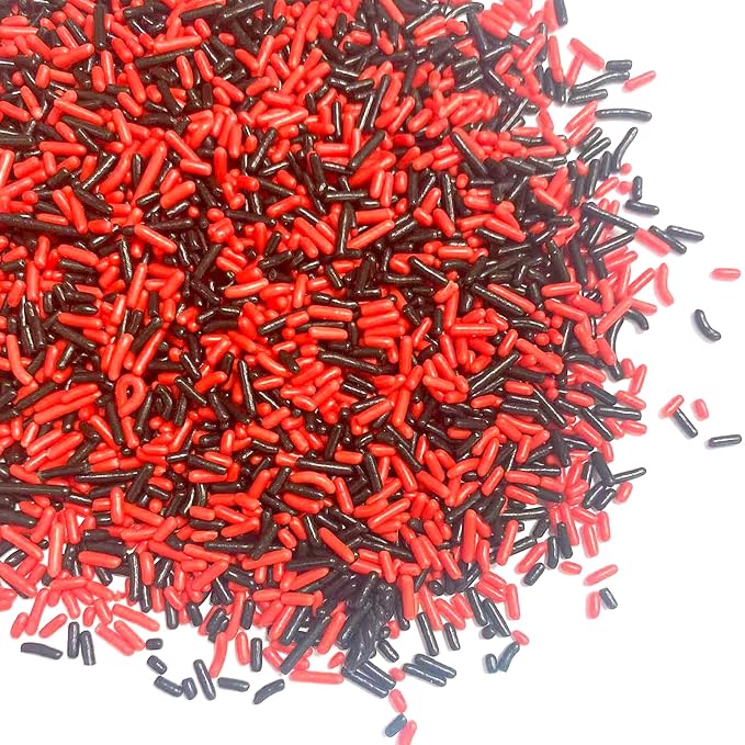 PhilaeEC Red Black Jimmies Sprinkle Edible Soft Jimmies Sprinkle for Cake Decoration Cupcake Topper Cookie Baking Decorations Halloween Christmas Valentine Supplies 2.75oz/78g