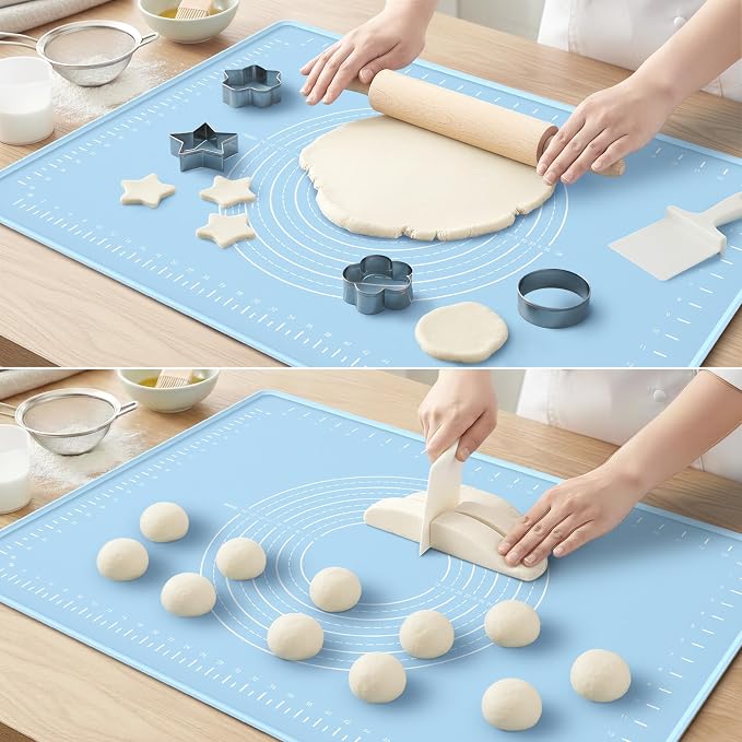 Silicone Baking Mat 32x24 Inches | Extra Thick Dough Rolling Mat with Measurements and Edge Heightening | Non-Stick Food Grade Pastry Mat for Pastry, Bread, Cookies, Pizza, Fondant & Pasta