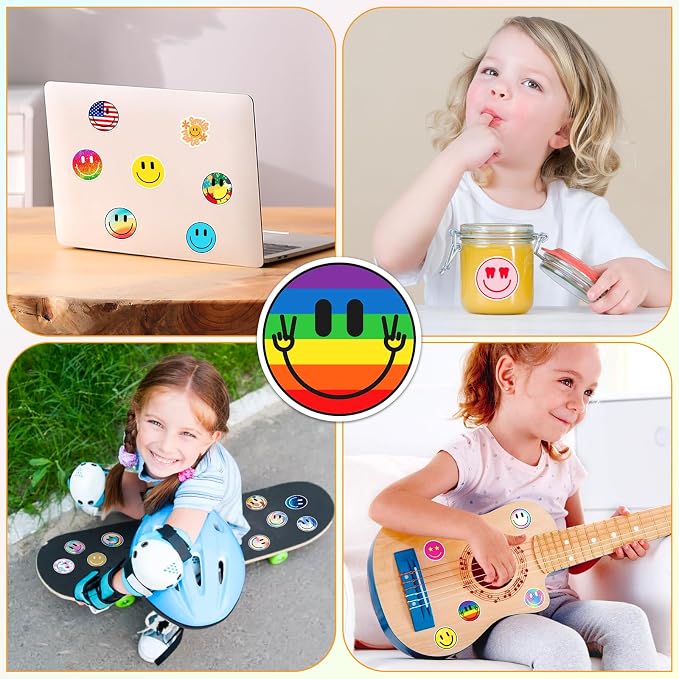 50PCS Smile Face Stickers Cute Water Bottle Stickers for Kids | Waterproof, PVC Material, for Teaching Rewards, Notebooks, Stationery, Luggage, Cartoon Happy Sticker
