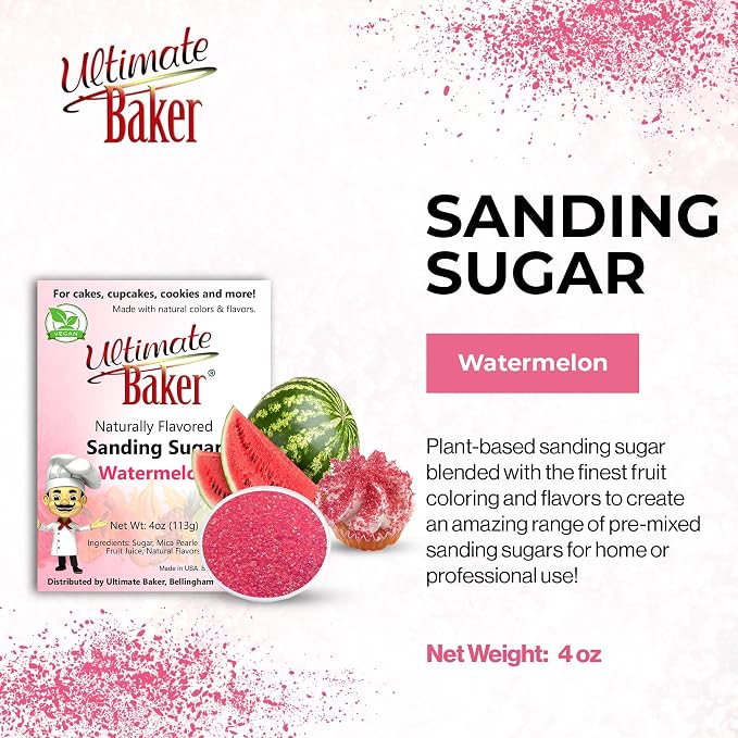 Ultimate Baker Flavored Sanding Sugar (1x4oz) - Burst of Flavor & Color for Cakes, Cookies & More, All-Natural, Perfect for Baking & Decorating or as a Flavored Coffee Sugar (Watermelon)
