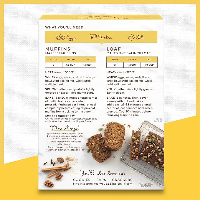 Simple Mills Almond Flour Baking Mix, Pumpkin Muffin & Bread Mix, Gluten Free, Plant Based, Paleo Friendly, 4.25 Ounce (Pack of 24)