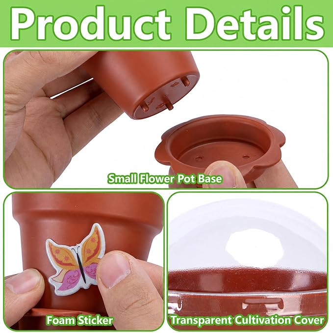 25 Packs Cupcake Plant Nursery Pots with Humidity Dome, Small Plastic Flower Plant Pots with 20 Sheet Stickers, Seeds Starter Pot Flower Planting Container for Seedlings Succulent Display (Wine Red)
