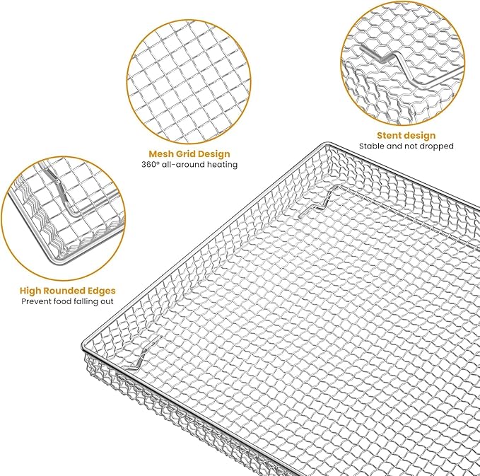2Pcs Steel Air Fryer Tray Replacement for Cuisinar TOA-060/065 Toaster Oven | 12.4"x11" Basket and Tray Baking Sheet Pan Convection Oven Accessories Parts for Baking & Cookie Sheets/Broiling, Non‑Stick