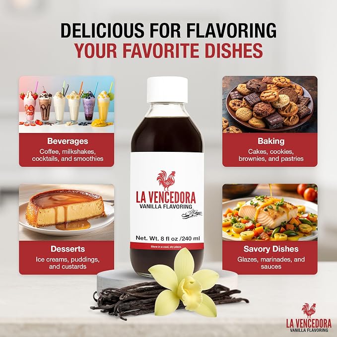 La Vencedora Mexican Vanilla – 8oz Bottles (Pack of 2) – Traditional Vanilla Flavoring for Baking, Cooking & Desserts – Made in Mexico