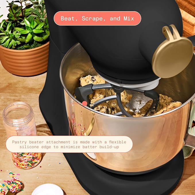 6 Quart Stand Mixer, 600W Tilt-Head Electric Kitchen Mixer with 12 Speeds, Stainless Steel Bowl, Dough Hook, Whisk & Beater, Multifunction Food Mixer (Black Sesame)