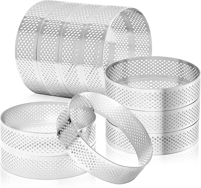 Aringfes10 Pcs 3.14 Inch 304 Stainless Steel Tart Ring, Heat-Resistant Perforated Cake Mousse Ring, Round Ring Baking Small Fruit Tarte Crust Tools (8cm)