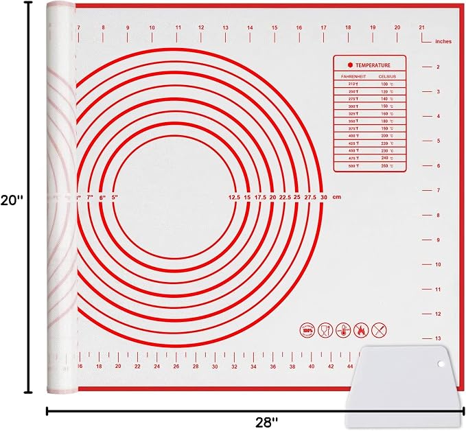 Silicone Baking Mat, Qidoe (20"x 28") Extra Thick Non Stick Baking Mat with Measurement Fondant Mat/Dough Rolling Mat/Counter Mat/Pizza Mat/Oven Liner/Pie Crust Mat Large Non Slip Cooking Pastry Mat