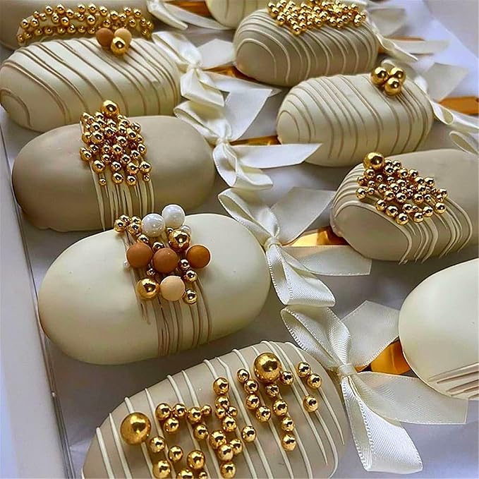 CandiJumpin Edible Pearls for Cake Decorating, Brown White and Gold Pearl Sprinkles Brown and Gold Sugar Pearls Edible Cake Decorations White Pearl Sugar Sprinkles Cupcake Toppers Baby Shower Party Birthday Wedding Christmas Supplies 3 OZ