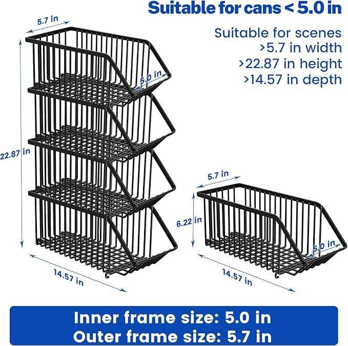 Stackable Soda Can Organizer Rack, Stacking Can Dispensers Refrigerator Organizer Bins Pop Soda Dispenser Canned For Fridge, Freezer, Kitchen, Cabinets (Black, 6)