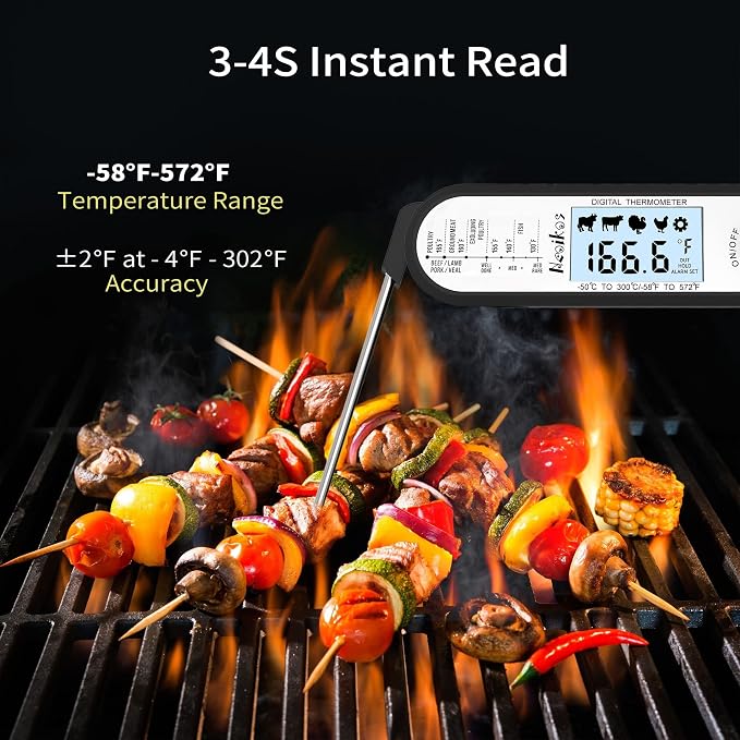 Digital Meat Food Thermometer - 2~3S Instant Read Cooking Thermometer, Backlight, Built-in Magnet, Calibration, Foldable Probe for Kitchen Deep Fry BBQ Grill Roast Turkey