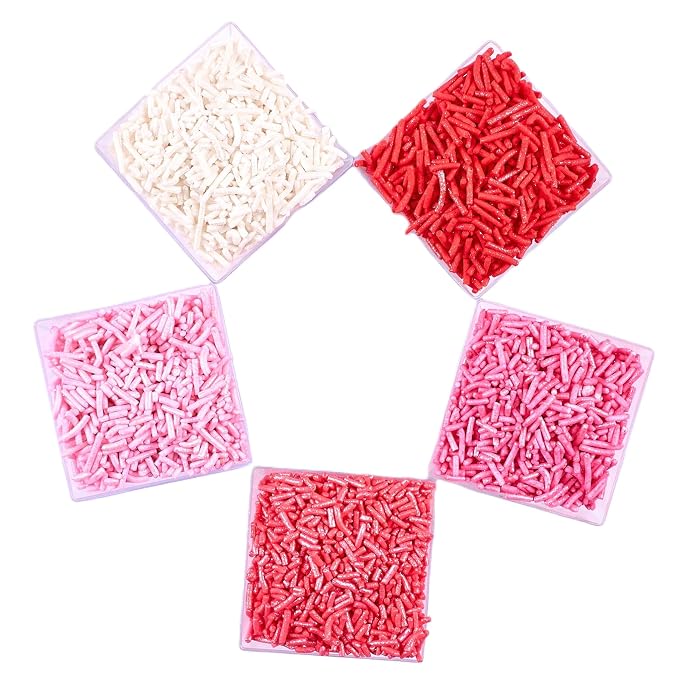 Confect Pink, Red, Blush Pink & White Jimmies Sprinkles Mix – Edible Baking Decorations for Cakes, Cupcakes, Cookies – Celebration & Birthday Sprinkles Set – Pack of 5 | Vegan, Gluten-Free, Nut-Free, Soy-Free, Dairy-Free , Handcrafted Sprinkle- 5 Oz