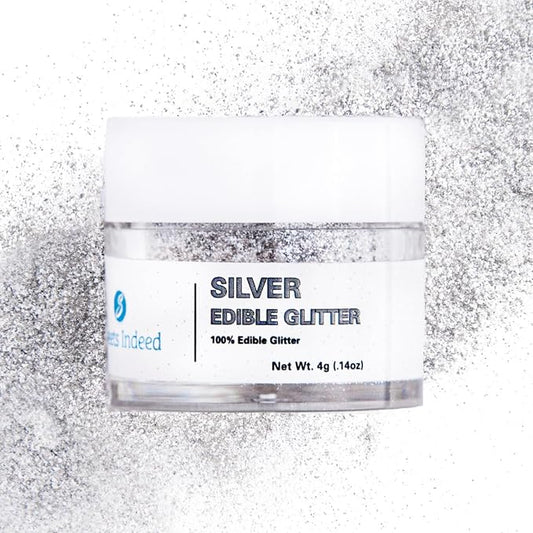 Sweets Indeed, Edible Glitter, Perfect for Drinks, Cocktails, Beverages & Cake Decorating, Dessert Cake Topper, Gift, 4 grams (Silver Edible Glitter)