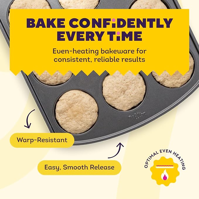 Wilton Gold Non-Stick Muffin Top Pan - Perfect for Muffin Tops, Egg Bites & Mini Layered Cakes - Made without PFAS & Scratch Resistant - 11 x 16 Inch