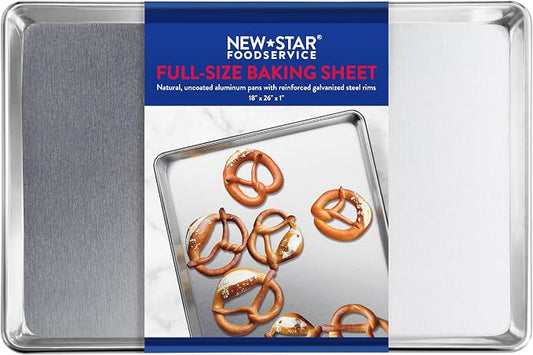New Star Foodservice 36688 Commercial-Grade 12-Gauge Aluminum Open Bead Sheet Pan/Bun Pan, 18" L x 26" W x 1" H (Full Size) | Measure Oven (Recommended)