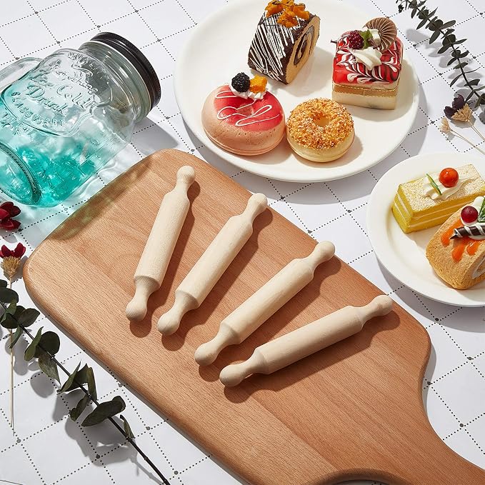Suclain 20 Pcs Wooden Mini Rolling Pin Long Kitchen Baking Small Dough Rolling Pin for Children Fondant Pastry Pizza Crafting and Imaginative Play for Halloween and Christmas Presents (6 Inches)