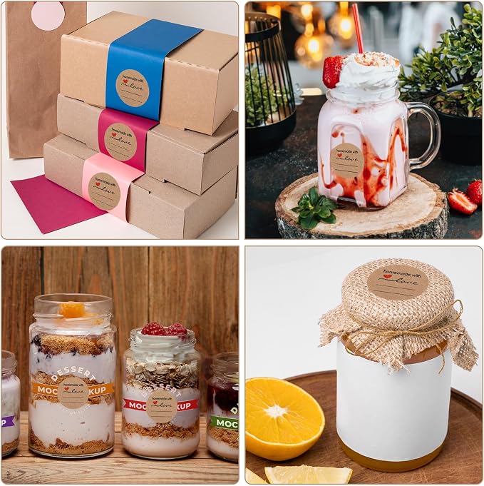 Homemade with Love Stickers, 500 Pcs Canning Labels for Jars with 2 Lines for Writing, Rustic Jar Labels for Containers, Mason Jar Stickers for Baked Goods Cookie Bags, Store Owners Price Tags 2 Inch