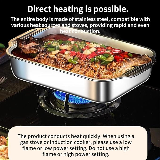 Heavy Duty Baking Pan - Multi Purpose Stainless Steel Sheet for Oven Cooking | Polished Metal with Smooth Edges, Perfect for Roasting Vegetables Meat and Desserts Sturdy 18.31x11.22x2.36 in