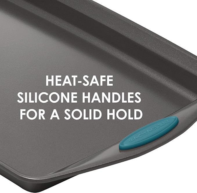 Rachael Ray Yum-o! Bakeware Oven Lovin' Nonstick Loaf Pan, 9-Inch by 5-Inch Steel Pan, Gray with Marine Blue Handles (Pack of 6)