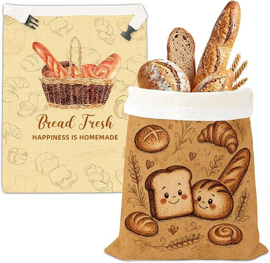 2 Pack Retro Beeswax Bread Bags for Homemade Bread, Natural Beeswax Storage Bag, Reusable Linen, Food Storage Cloth Bag with Buckle, Keep Loaves Fresh Longer, Home Portable Supplies 13 * 17IN