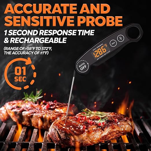 Instant Read Food Thermometer Rechargeable Meat Thermometer Digital Kitchen Thermometer - Fast & Accurate Food Thermometer for Cooking, Grill Thermometer, Birthday Gift for Husband, Dad, Men