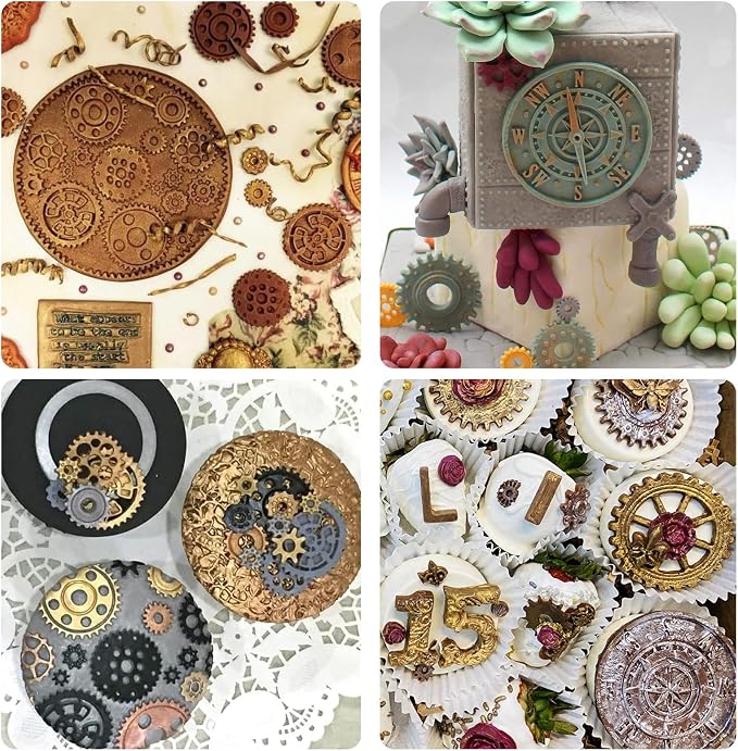 Steampunk Gear Silicone Fondant Molds Compass Cogs Gears Chocolate Fondant Molds for Cake Decorating Cupcake Toppers Sugarcraft Baking Resin