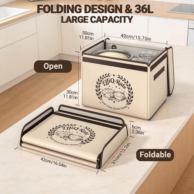 Foldable Bread Proofing Box, Precise Temperature Control Dough Proofer with 99H Timer, 36L Large Capacity Fermentation Chamber for Perfect Sourdough, Yogurt & Pizza, Space-Saving Storage