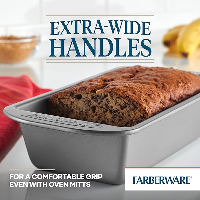 Farberware Bakeware Meatloaf/Nonstick Baking Loaf Pan Set, Two 9-Inch x 5-Inch, Gray (Pack of 4)