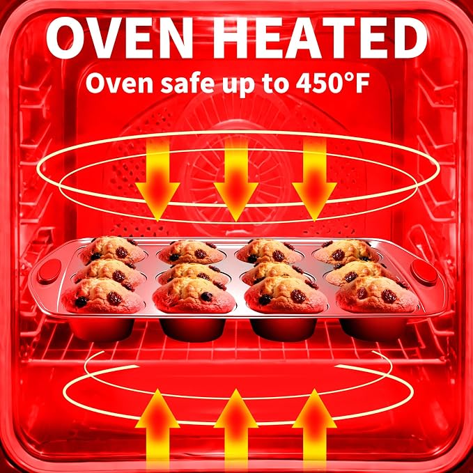 Muffin Pan 6-Cup, 2-Pack Nonstick 6 Tin Cupcake Pan with Silicone Grip Handles, Toaster Oven Baking Supplies Small Cheesecake Cup Cake Tray- Non-toxic & Dishwasher Safe