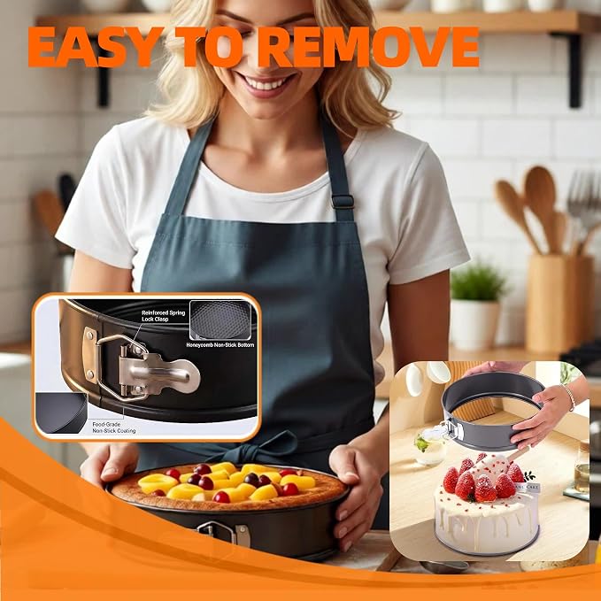 6PCS round Springform Cake Pans Set(7,8,9,9.5,10,11inch) | nonstick coating,food-grade carbon steel,450°F heat-resistant,spring-lock&removable bottom easy release,Ideal for cakes,more