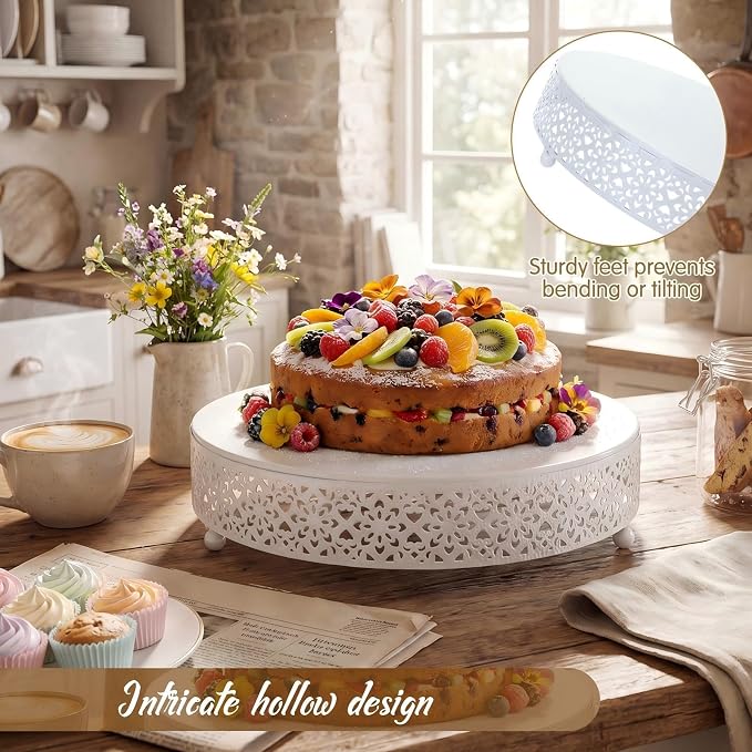 Wenqik White Cake Stand 12 Inch Round Metal Cupcake Dessert Wedding Cake Stand Cookies Display Holder Modern Design Fruit Serving Tray for Table Wedding Birthday Anniversary Party