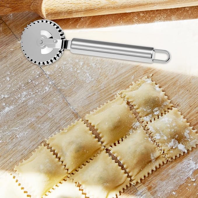 QWORK Ravioli Cutter, 430 Stainless Steel Pasta and Pastry Tool with Ergonomic Handle, Dishwasher Safe for Effortless Cutting, Sealing, and Crimping