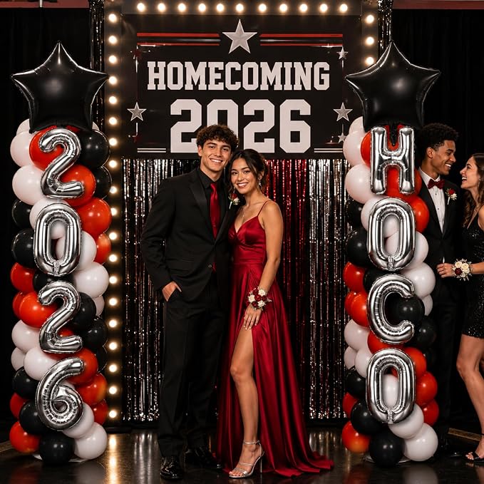 2 Sets Homecoming 2026 Balloon Column Stand Party Decorations Kits with Balloons Class of 2026 Hoco Balloon Tower Stand Kit for Homecoming Prom Party Photo Booth Props Backdrop Decor Party Supplies