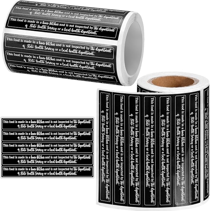 Marspark 500 Count Cottage Food Law Labels Stickers Made in A Home Kitchen Inspection Statement Thermal Printed Labels for Home Kitchen (2.8 x 0.35 Inch,Novelty,Black)