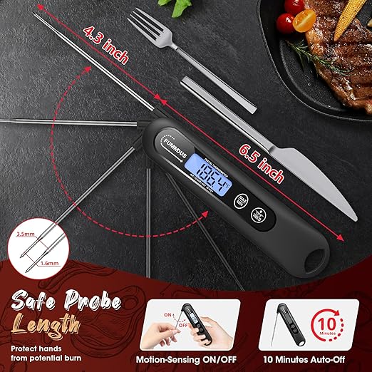 Meat Thermometer Digital, 3S Instant Read Food Thermometer for Cooking with Backlight & Magnet, Foldable Temperature Probe Kitchen Gadgets Essentials for BBQ Oven Grill Smoker Candy