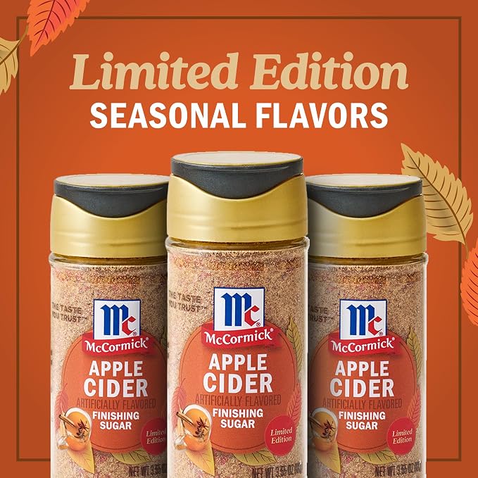 McCormick Finishing Sugar, Apple Cider, Limited Edition, Sweet Blend of Tart Apple and Warm Spices, For French Toast, Cookies, Muffins, Pancakes, Donuts, and More, 3.61 oz (Pack of 2)