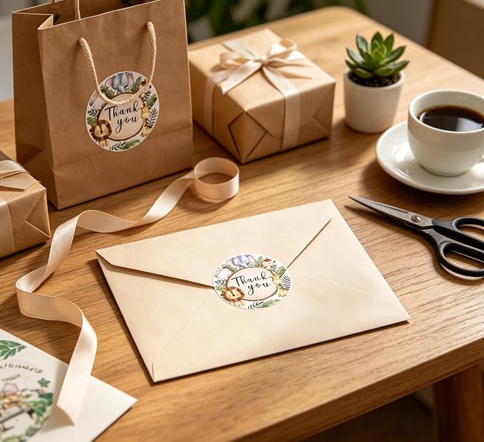 BLESS-VAST 500 PCS Jungle Safari Thank You Stickers,Thank You Stickers for Baby Shower Watercolor Forest Animal Cartoon Envelope Seal Sticker Birthday Party Gift Wrap Bag Label (Forest Animal)