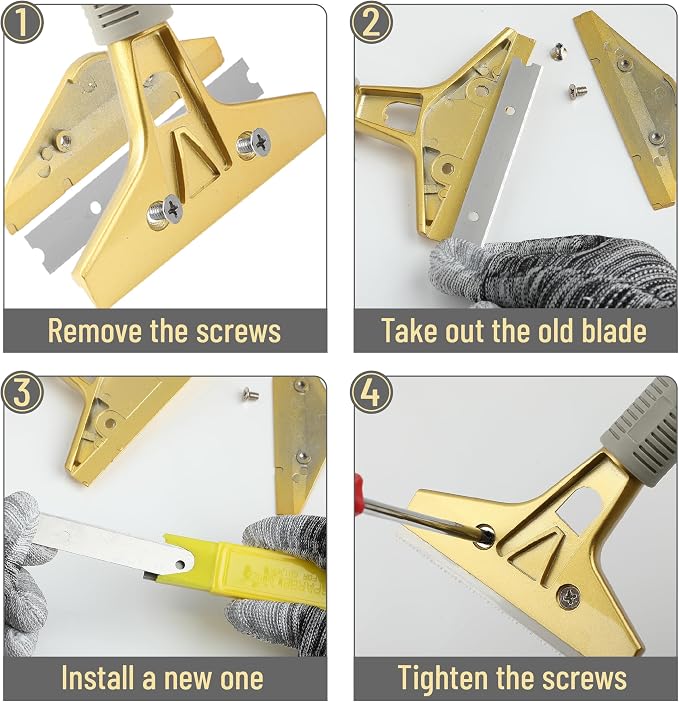 Bates- Razor Blade Scraper Tool, 4 Inch, Floor Razor Scraper Tool with 30 Extra Carbon Steel Blades and a Pair of Safety Gloves