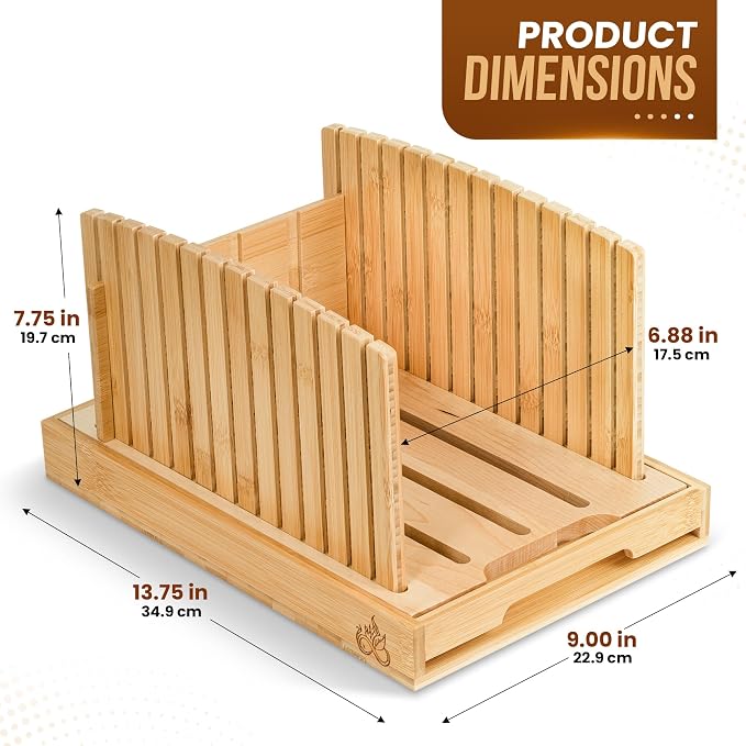 Bread Slicer for Homemade and Sourdough Bread - Hard Maple Wood and Bamboo, Adjustable Slicing Guide for Even Slices with Crumb Tray for Easy Cleanup