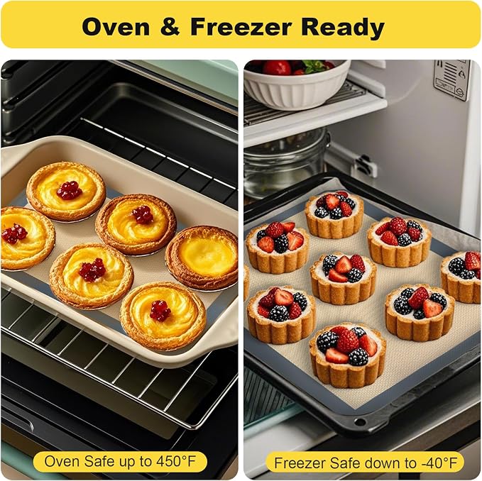 Silicone Baking Mat, 2 Pac 16.5"L x 11.6"W Silicone Cookie Sheets Reusable Baking Mat - Non-Stick Food Safe Dark Gray Oven Baking Sheet for Making Cookies Macaroons Bread