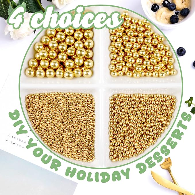 Dazzjoy Edible Gold Pearl Sprinkles, Sugar Pearl, Food Grade, Edible Pearls for Cake Decorating, 150g/5.29oz, Gold Cake Decoration & Cupcake Topper, Patriotic Wedding Party Halloween Supplies