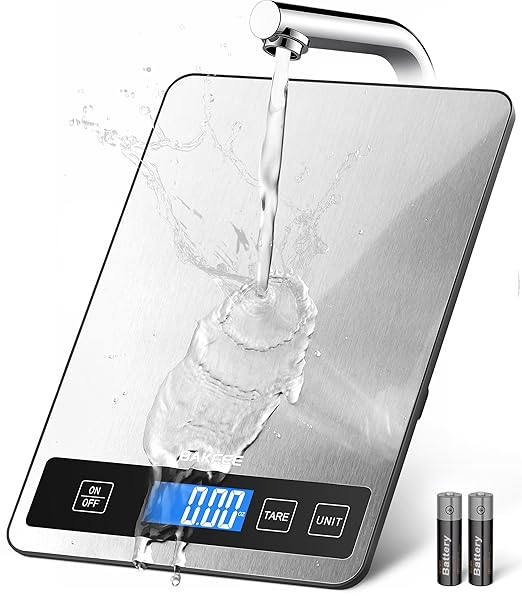 Food Scale - 15kg/33lb Digital Kitchen Scale with Full-View LCD Display, Grams and Ounces, Easy Clean Stainless Steel, 6 Units with Tare Function, Precise for Baking, Cooking & Meal Prep, Black