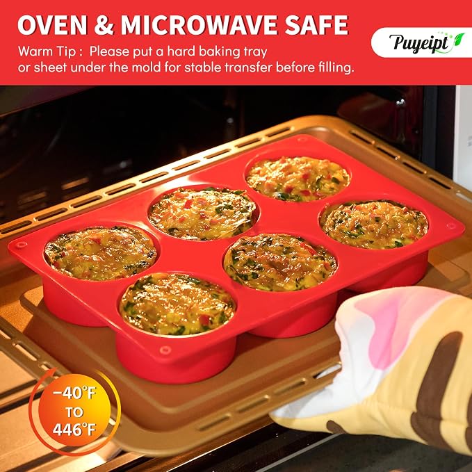 Puyeipt 2 Pack Silicone Egg Bite Molds, Deep 3 Inch Non-Stick Round Silicone Baking Pans for Frittata, Breakfast Sandwiches, Muffins, Hamburger Buns, Cornbread