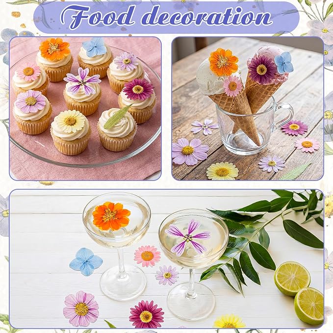 96 Pcs Natural Dried Pressed Flowers for Cake Topper Decorating Cupcake Toppers Cocktails Resin Jewelry Candle Soap Making DIY Art Crafts