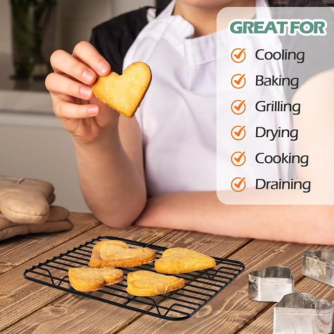 TeamFar Small Cooling Rack (Set of 2), 8.75’’ x 6.25’’ Coated Stainless Steel Wire Rack Baking Racks for Cooking Grilling Cooling, with Non-stick Coating, Healthy & Sturdy, Oven safe & Easy Clean
