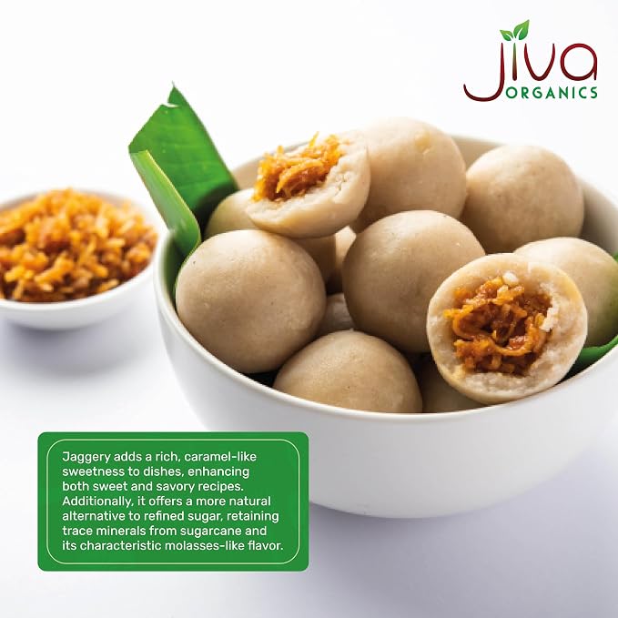 Jiva Organics Jaggery Whole 1 LB (454g) | Cone Shapes - Gur, Panela | Unrefined Natural Cane Sugar | No Chemicals, No Preservatives
