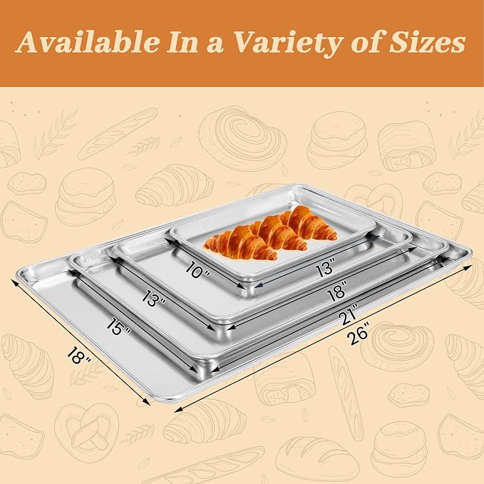 12 Pack Half Size Aluminum Baking Sheet Pans, 18"x13" | NSF, commercial cookie sheets, rolled rim baking pan, for roasting, freezer, bakery, oven safe up to 500℉