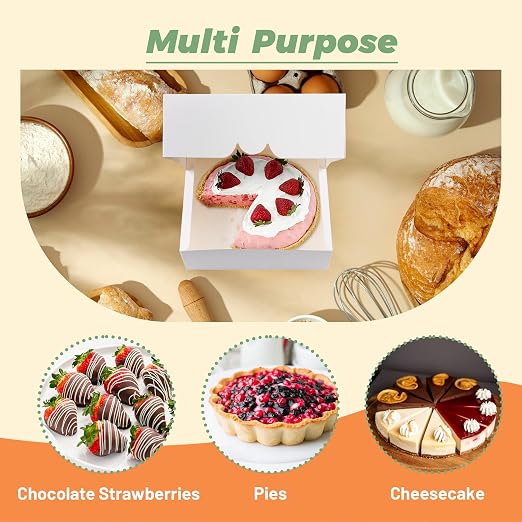 20 Pack Pie Boxes 9x9x3Inch Cake Boxes Bakery Boxes with Window for Pie, Cookies, Donuts, Chocolate Covered Strawberries, Graduation Gifts Party Favors(White)