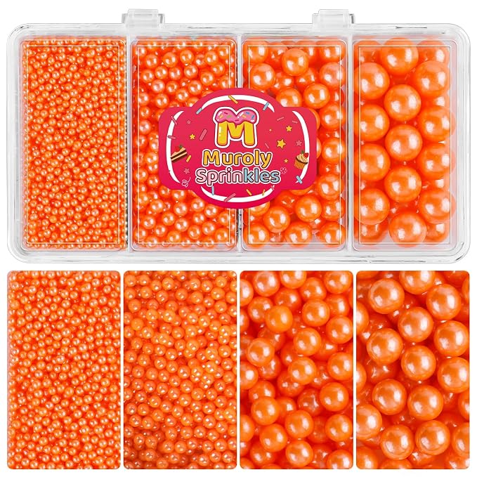 Orange Sprinkles Edible Pearls for Cake Decorating, 4 Sizes Orange Pearl Sprinkles for Cupcakes Ice Cream Dessert 4.6oz