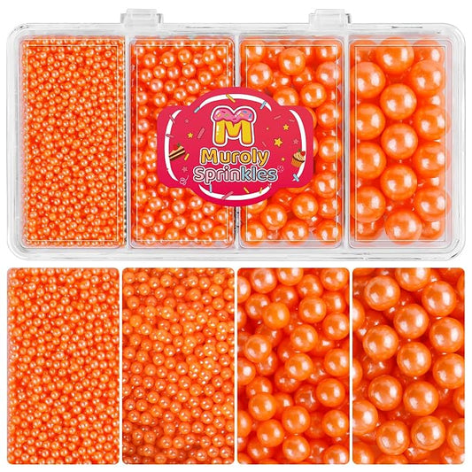 Orange Sprinkles Edible Pearls for Cake Decorating, 4 Sizes Orange Pearl Sprinkles for Cupcakes Ice Cream Dessert 4.6oz