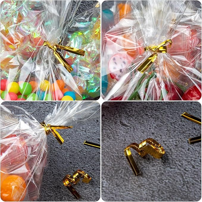Labeol 100pcs Cellophane Bags 7X14 Popcorn Bags Treat Bag with Ties Goodie Clear Gift Bag for Packaging Party Favor Cookie Candy Bakery Plastic Cellophane Wrap